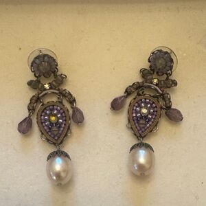 Vintage-Inspired Purple and Silver Drop Earrings